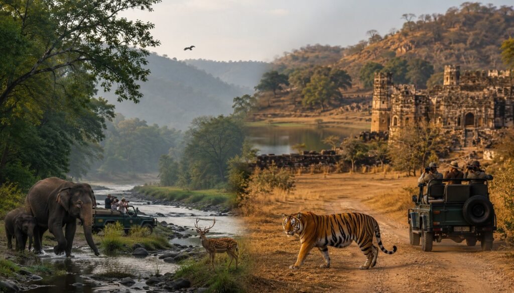 compare Corbett and Ranthambore for a 5 day wildlife photography trip in November on a 50K budget